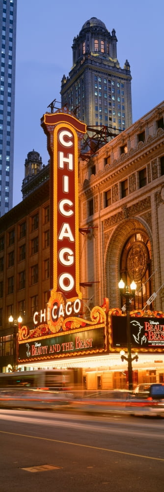 Neon sign of a stage theater lit up at night Chicago Illinois USA Canvas Art - Panoramic Images (36 x 12)