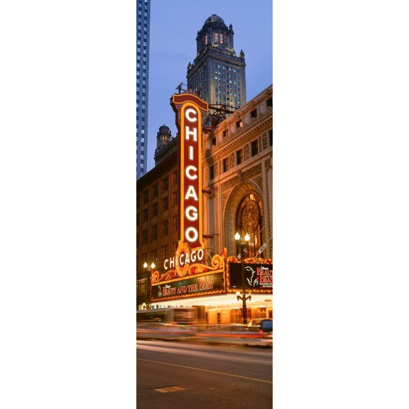 Neon sign of a stage theater lit up at night Chicago Illinois USA Canvas Art - Panoramic Images (36 x 12)