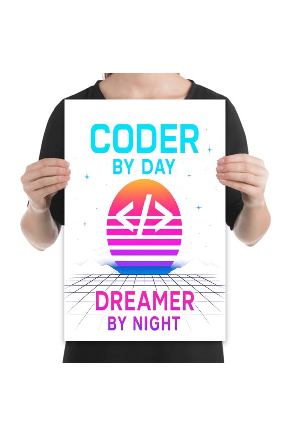 Neon Synthwave Art - Game Room Decor - 13x19 Poster Print - Retro Style
