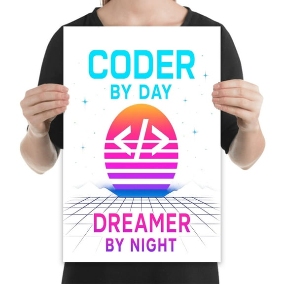 Neon Synthwave Art - Game Room Decor - 13x19 Poster Print - Retro Style