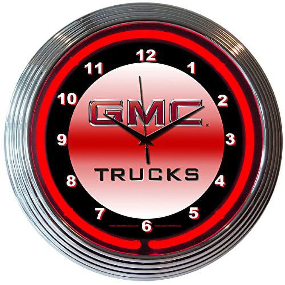 Bar and Game Room GMC Trucks Neon Wall Clock, 15Inch