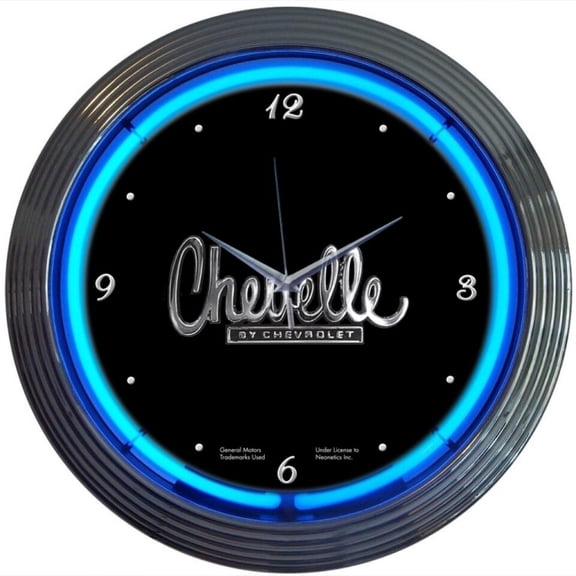 CHEVY CHEVELLE Genuine Neon 15" Wall Clock Glass Face Chrome Finish Warranty New