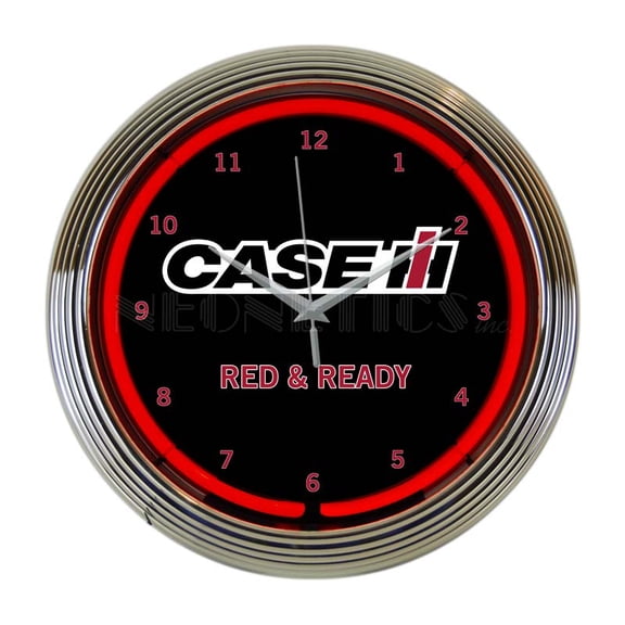 Neonetics Case IH International Harvester Ready Clock 15 Inch Diameter with Chrome Rim and Red Neon 8CASEC