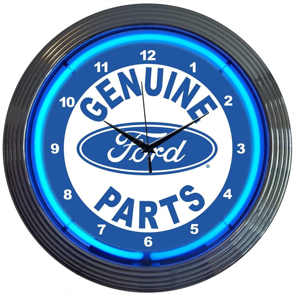 Neonetics Ford Genuine Parts Neon Wall Clock, 15-Inch, Chrome rim with a single ring of blue neon By Brand Neonetics
