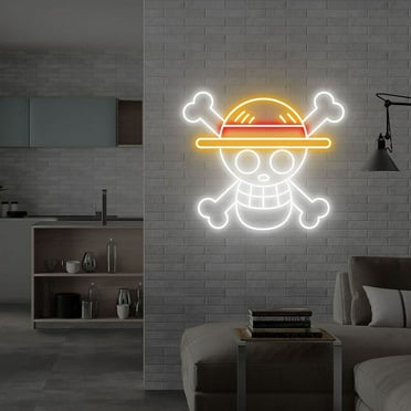 Neonium Anime Skull Neon Sign Custom Anime Skull LED Wall Decor One For Piece Anime Decor Skull Art (Yellow Color)