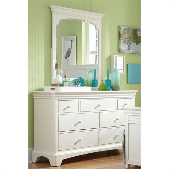 Neopolitan- Bright White 7 Drawer Dresser & Beveled Vertical Mirror