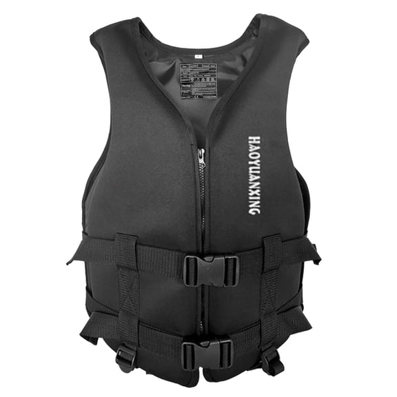 Neoprene Adult Fishing Life Jacket, Adjustable Crotch Strap Flotation Aid, Waterproof Pearl Cotton for Kayaking Rafting Boating (Black, Size S)