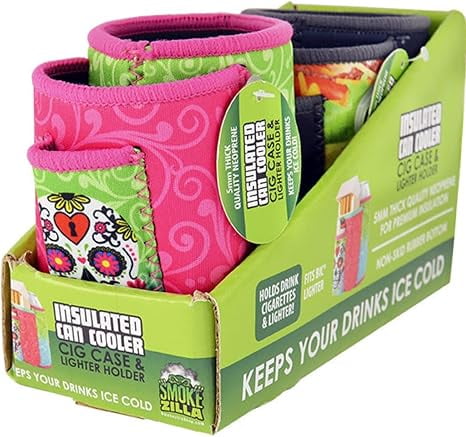 neoprene cigarette case Neoprene Can and Bottle Cooler with Cigarette Pouch - 2 Pieces Per Retail  Ready Display