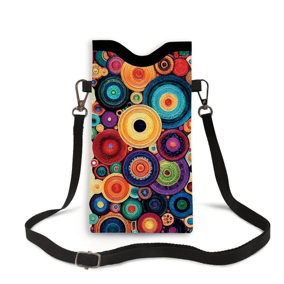 Neoprene Cell Phone Sleeve Pouch Case Bag with Crossbody Strap Neck Lanyard for Women Men 7.6 X 4.3 Inches-Vintage Boho-Grey Shockproof Universal Phone Bag