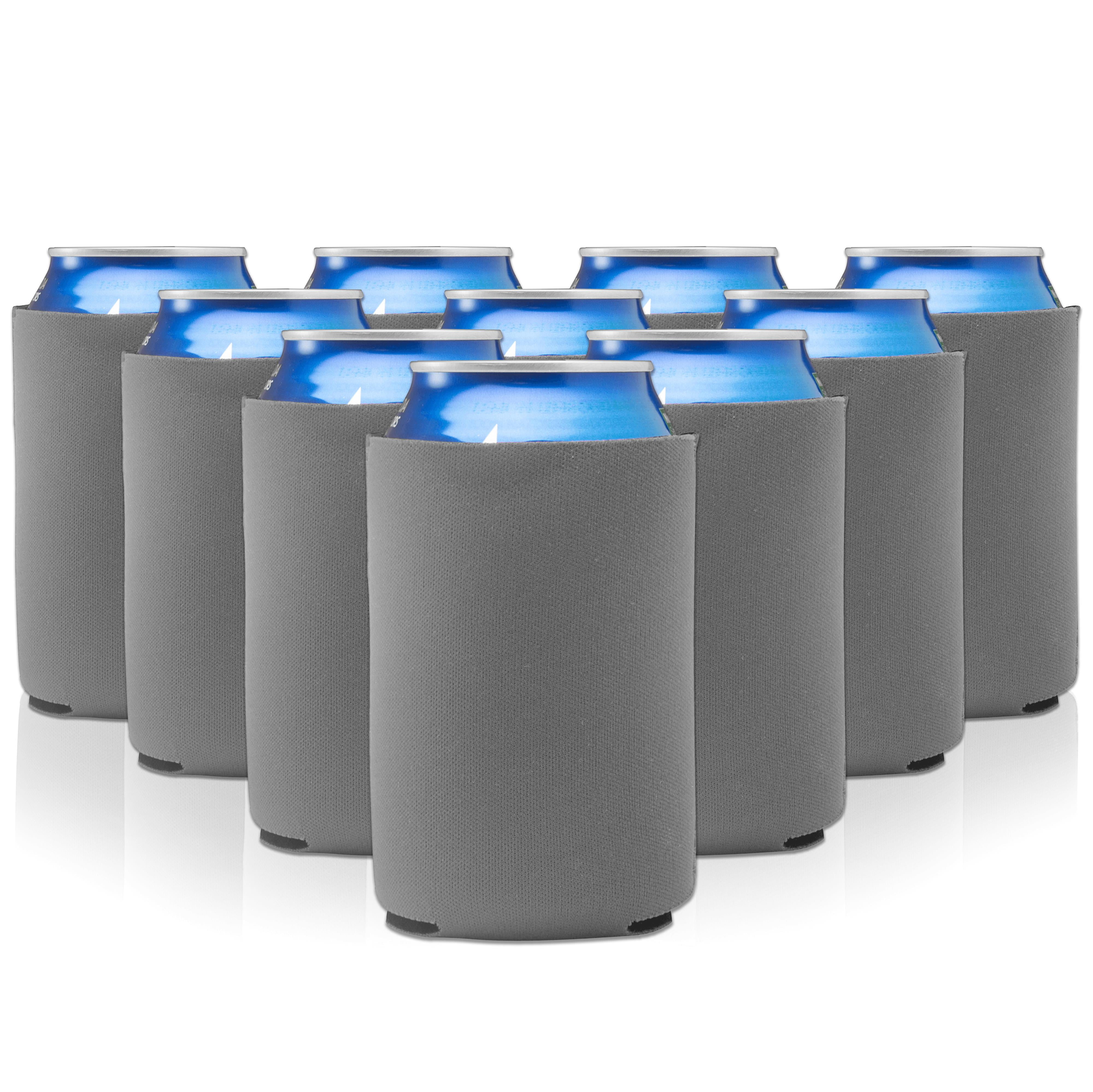 Neoprene Collapsible Can Coolers 12 oz. Set of 10, Bulk Pack - Great for Weddings, Parties, Anniversary, Indoor & Outdoor Events - Grey