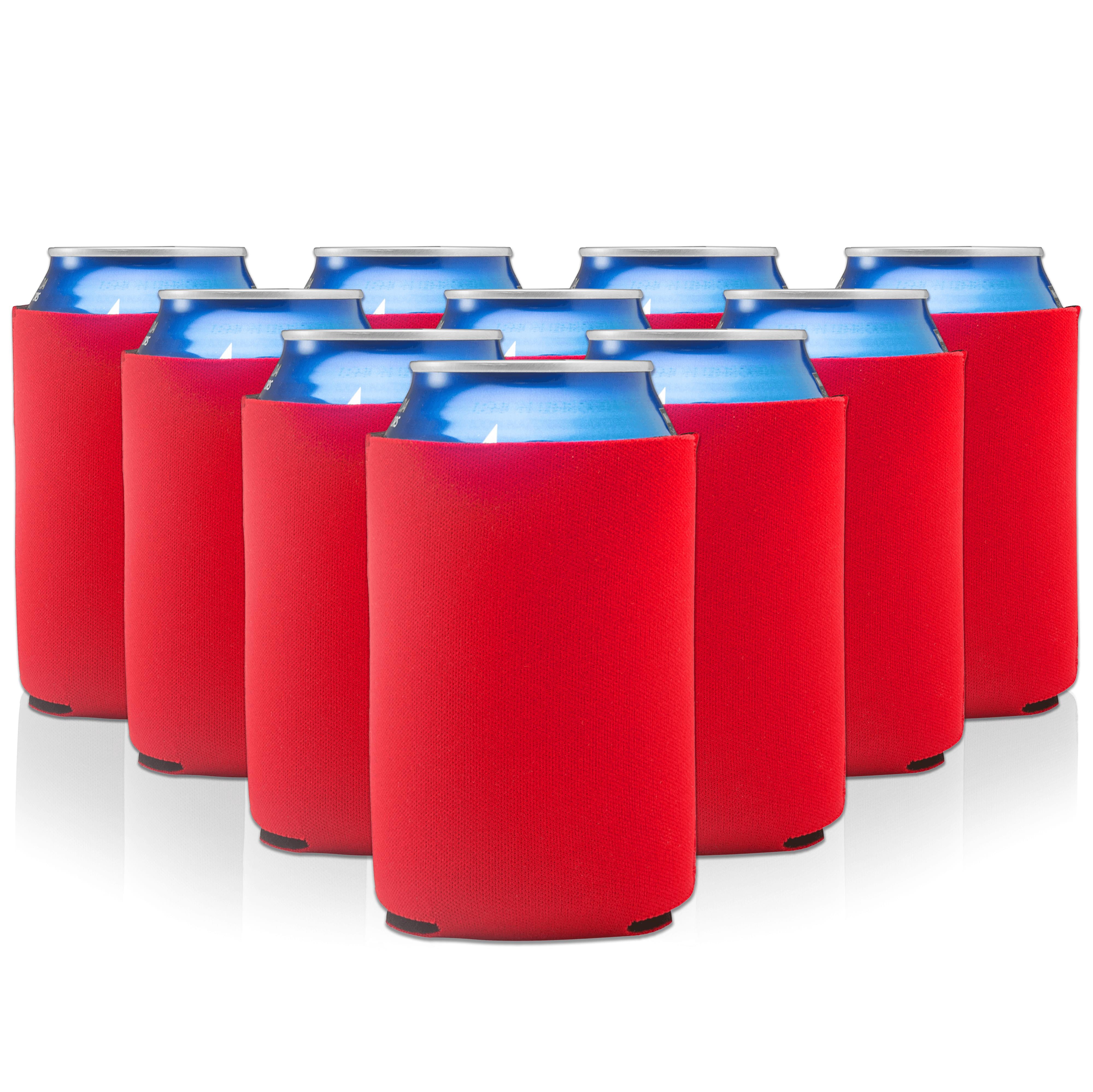 Neoprene Collapsible Can Coolers 12 oz. Set of 10, Bulk Pack - Great for Weddings, Parties, Anniversary, Indoor & Outdoor Events - Red