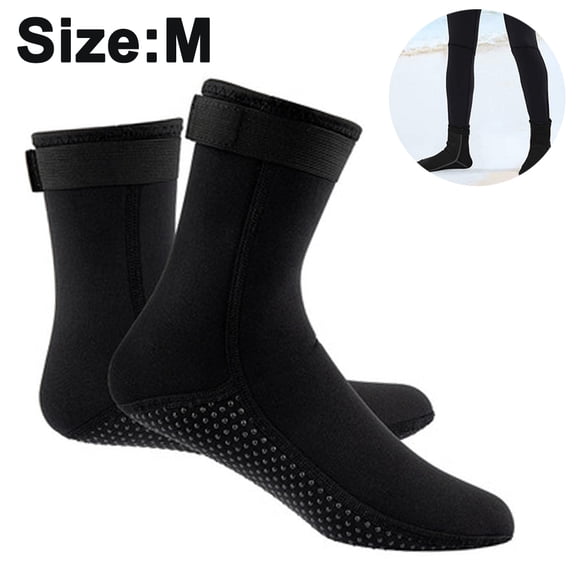 Neoprene Diving Socks, 3mm Ultra Premium Water Fin Socks, Snorkeling Socks with Adjustment Straps for Beach Swimming Boarding and Water Sports,Black,M