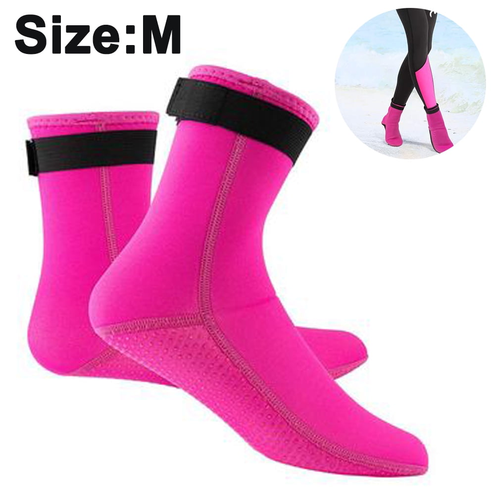 Neoprene Diving Socks, 3mm Ultra Premium Water Fin Socks, Snorkeling Socks with Adjustment Straps for Beach Swimming Boarding and Water Sports,Rose red,M