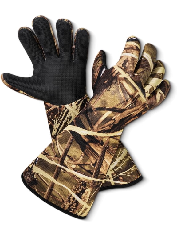Neoprene Duck Decoy Gloves, Insulated Blind Gauntlet with Grid Grip, Long Oversized Sleeves for Cold Waterfowl & Late Season Use