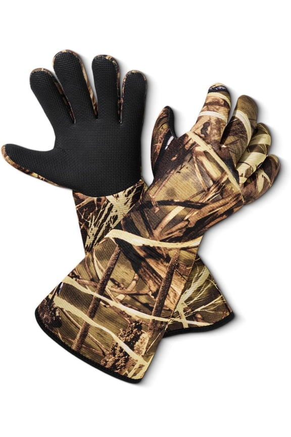 Neoprene Duck Decoy Gloves, Insulated Blind Gauntlet with Grid Grip, Long Oversized Sleeves for Cold Waterfowl & Late Season Use