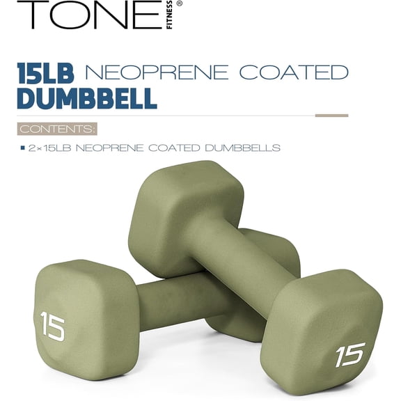 Neoprene Dumbbell Pair 15 lb - Anti-Roll Square Head Weights for Home Gym Strength Training