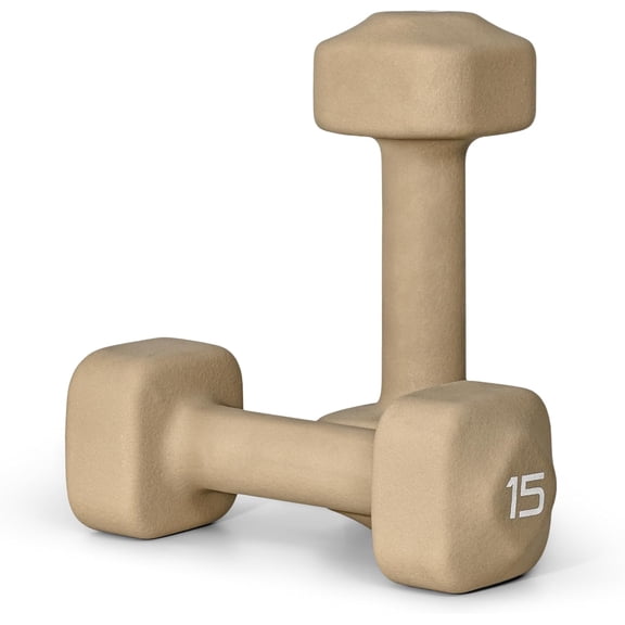 Neoprene Dumbbell Pair with Anti-Roll Square Head 15 lb Beige