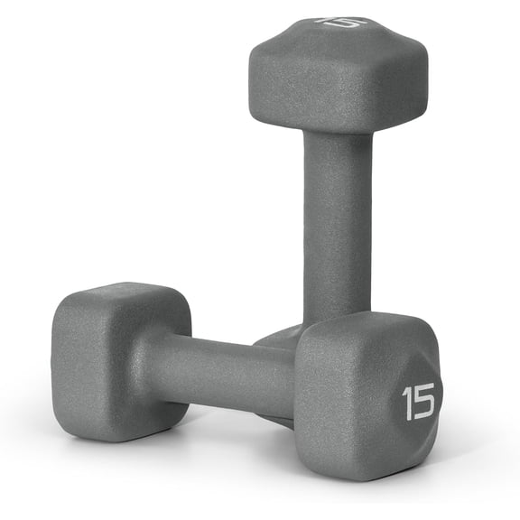 Neoprene Dumbbell Pair with Anti-Roll Square Head 15 lb Gray
