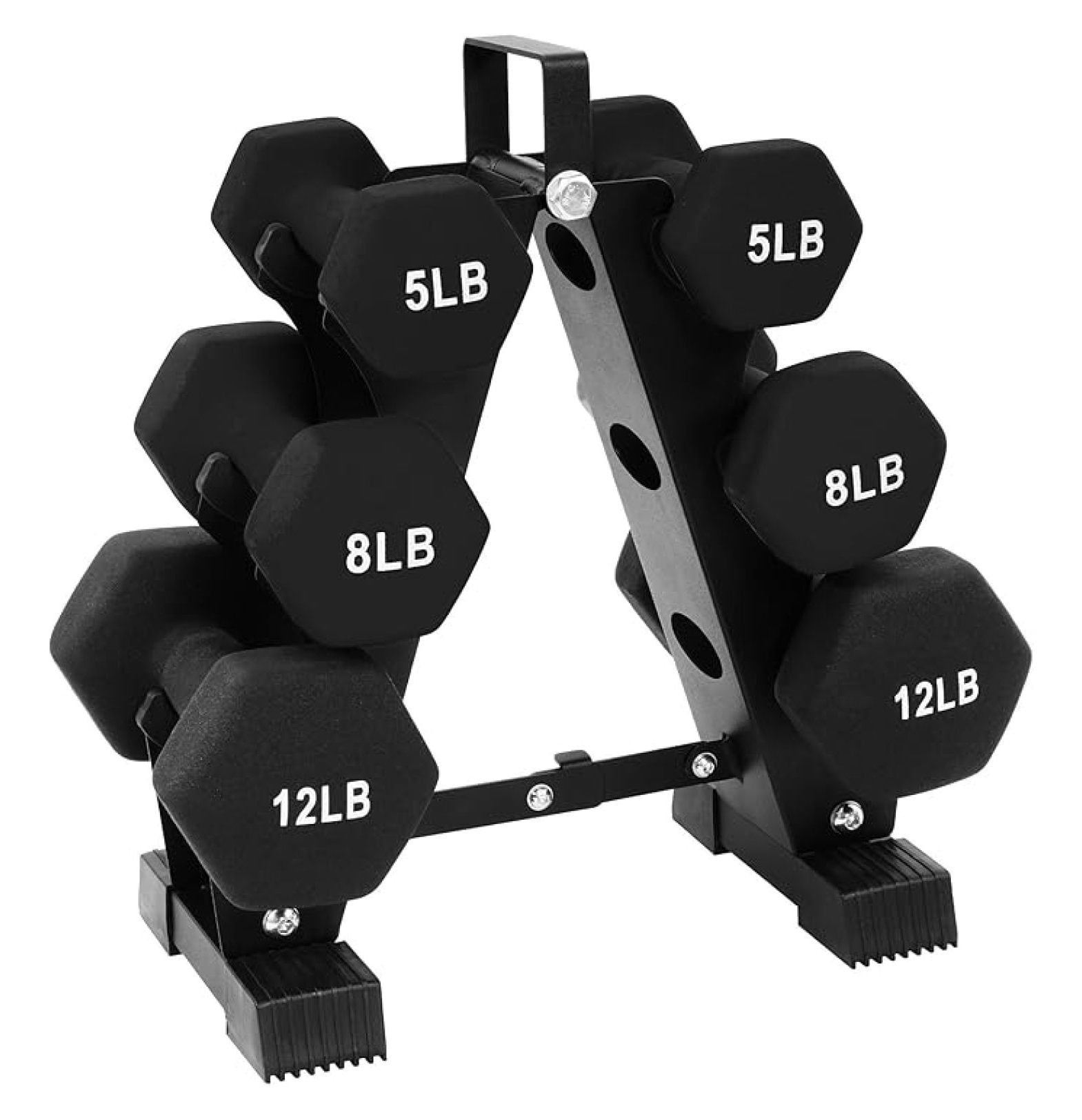 Neoprene Dumbbell Set with Stand – 50lb Hex Weights for Strength Training, Home Gym – Color Coded Non-Slip Grip, Complete 5, 8, 12lb Pairs