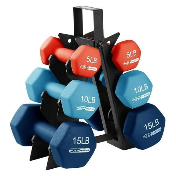 Neoprene Dumbbell Weights Set with Rack, Home Gym Equipment, 60 Lbs, Blue/Red - Portable Weighted Exercise Dumbbells for Fitness, Training, and Lifting Workouts