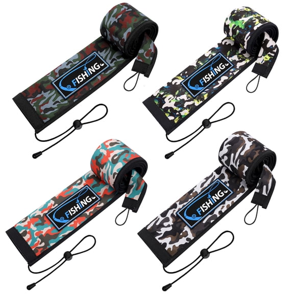 Neoprene Fishing Rod Sleeves for Casting, Spinning, Trolling Pole - Protective Cover Rod Sock with Hanging Loop & Lanyard- Floating, Puncture Resistant, Lightproof (58in, 4P)