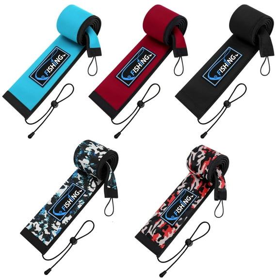 Neoprene Fishing Rod Sleeves for Casting, Spinning, Trolling Pole - Protective Cover Rod Sock with Hanging Loop & Lanyard- Floating, Puncture Resistant, Lightproof (58in, 5P)