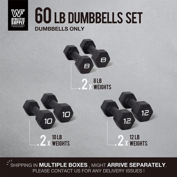 Neoprene Hex Dumbbell Set - 60LB Cast Iron Weights for Home Gym Strength Training & Muscle Building