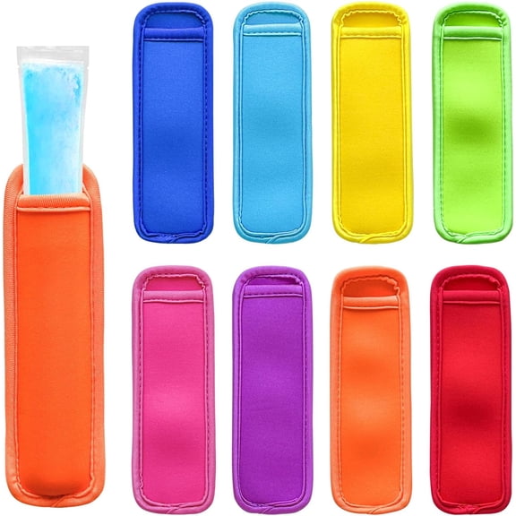 Neoprene Ice Pop Sleeves Freezer Pop Holders Anti-Freeze Bags for Summer Parties, Multi-Color, 8-Pack