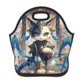 Neoprene Lunch Bags for Men Women, Exotic Blue Cat Insulated Lunch Box