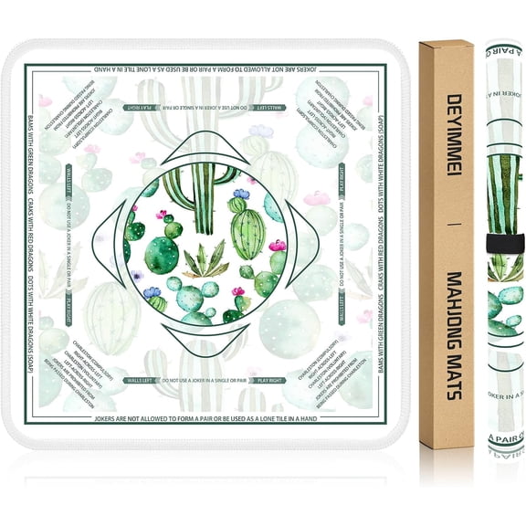 Neoprene Mahjong Mat 31.5x31.5 Inch Non-Slip Noise Reduction Cover with Storage Pockets, American Rules & Crease-Free Rolled Shipping (Cactus Garden)