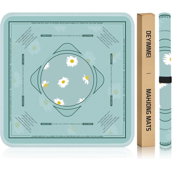 Neoprene Mahjong Mat 31.5x31.5 Inch Non-Slip Noise Reduction Cover with Storage Pockets, American Rules & Crease-Free Rolled Shipping (Daisy Garden)