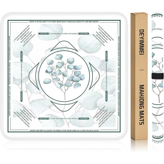 Neoprene Mahjong Mat for Table 31.5x31.5 Inch Non-Slip Noise-Reduction Cover with Storage Pockets, American Rules & Crease-Free Rolled Shipping (Eucalyptus Leaves)