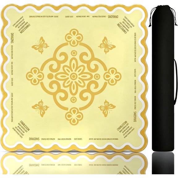 Neoprene Mahjong Mat for Table, 32 x 32 Inch Square Mahjong Table Mat with Carrying Bag, Non Slip Rubber Backing, Noise Reducing Game Mat for American Mahjong, Dominoes, Cards, Board Games (Yellow)