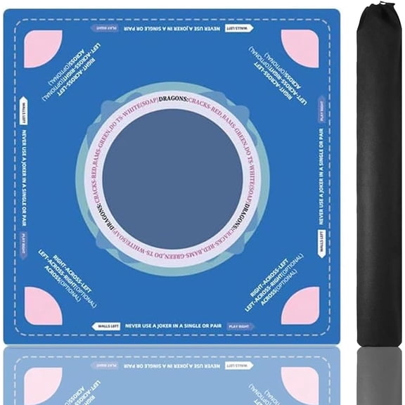 Neoprene Mahjong Mat for Table(33"X33")-Non-Slip Noise Reducing American Mahjong Mat,Odorless, Free of PAHs Mahjong Table Mat for Beginners & Experts,Includes Carrying Bag(Blue)