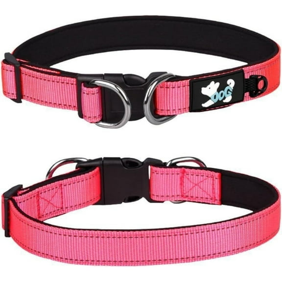 Neoprene Padded Dog Collar for Large Dogs,Adjustable Heavy Duty Nylon Dog Collar with Durable Metal D-Ring,Reflective Wide Pet Collars for Walking Traini