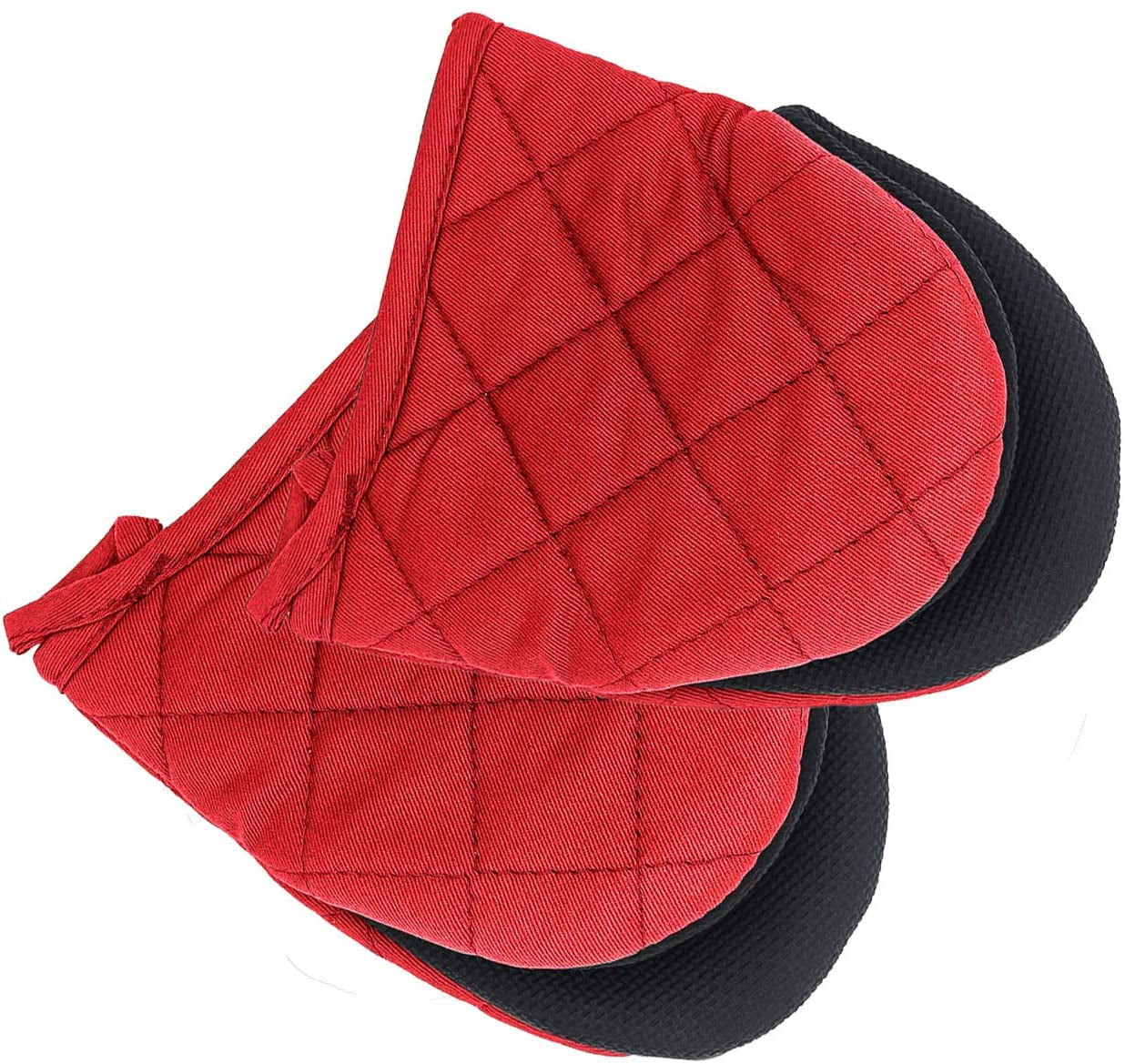Neoprene Red Mini Oven Mitts. 2 Pack Short Small Cotton Half Finger Hand  Mits with Hang Lanyard. Heat Resistant Hot Pad Gloves for Kitchen 