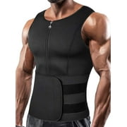 Neoprene Sauna Suit for Men Zipper Waist Trainer Vest Tank Top Trimmer Body Shaper with Adjustable Single Belt