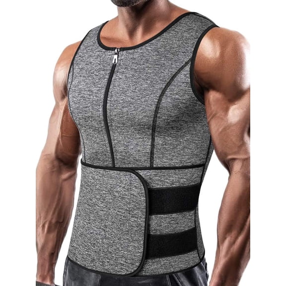Neoprene Sauna Suit for Men Zipper Waist Trainer Vest Tank Top Trimmer Body Shaper with Adjustable Single Belt