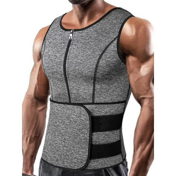 Neoprene Sauna Suit for Men Zipper Waist Trainer Vest Tank Top Trimmer Body Shaper with Adjustable Single Belt