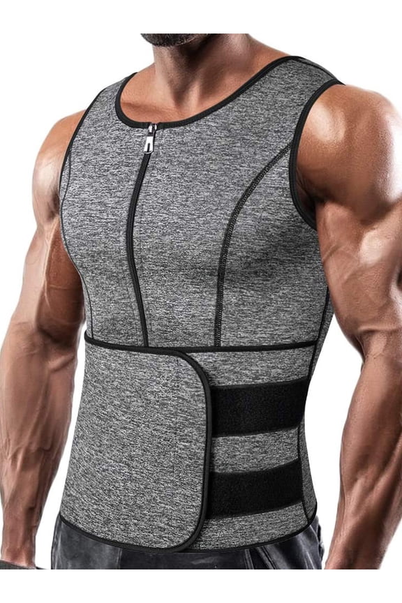 Neoprene Sauna Suit for Men Zipper Waist Trainer Vest Tank Top Trimmer Body Shaper with Adjustable Single Belt