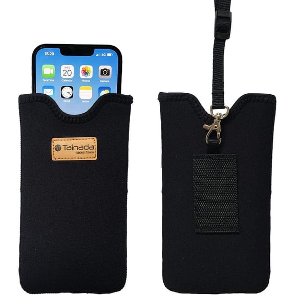 Neoprene Shockproof Cell Phone Sleeve Pouch Carrying Case for Men Women w/Neck Lanyard, Belt Loop Holster iPhone 17/16 Pro Max, Air, 16 Plus, 16e; S25, S24+, A56, Z Fold7 ()