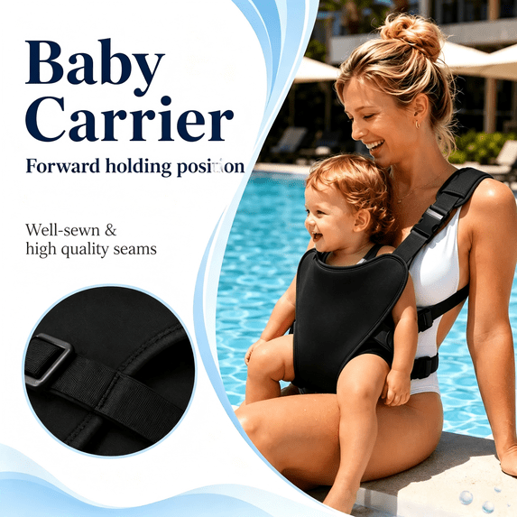 Neoprene Water Baby Carrier Newborn to Toddler, Ergonomic Waterproof Infant Chest Holder with Adjustable Straps, Breathable & Lightweight Baby Wearing Gear for Summer Pool Swimming & Beach