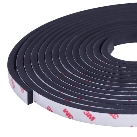 Neoprene Waterproof Rubber Foam 1/2” (w) x 1/4” (h) x 24 feet Long Weather Stripping Door Seal Insulation Shock-Absorbing 3M Self-Adhesive Tape for Door Frames, Windows – Black, 1 Continuous Roll