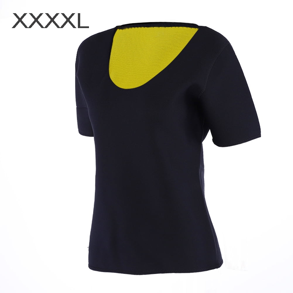 Neoprene Women Fitness Slimming Sauna Suit Hot Sweat Shirt Short Sleeve Body Shaper(XXXXL)