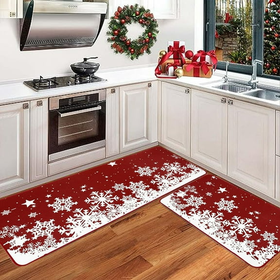 Neorosiri 2 Pcs Christmas Kitchen Rug and Mat Christmas Kitchen Decor Christmas Anti Fatigue Kitchen Mat Christmas Decorations for Bathroom,Home,Indoor15.7*23.6"+47.2*15.7"