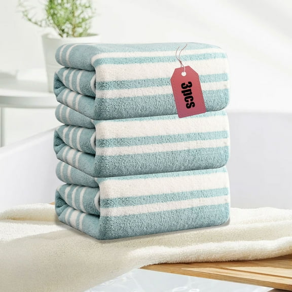 Neorosiri 3PC Absorbent Towels Set,Soft Polyester Bathroom Spa Towels,13.39x29.92 inch,Multipurpose Hand Hair Gym Use,Blue Pink Gray Colors