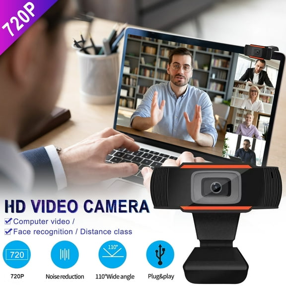 Neorosiri 720P Webcam with Microphone, Manual Focus, High-Resolution Computer Camera for Video Calling and Conferencing, Compatible with Multiple OS - Black