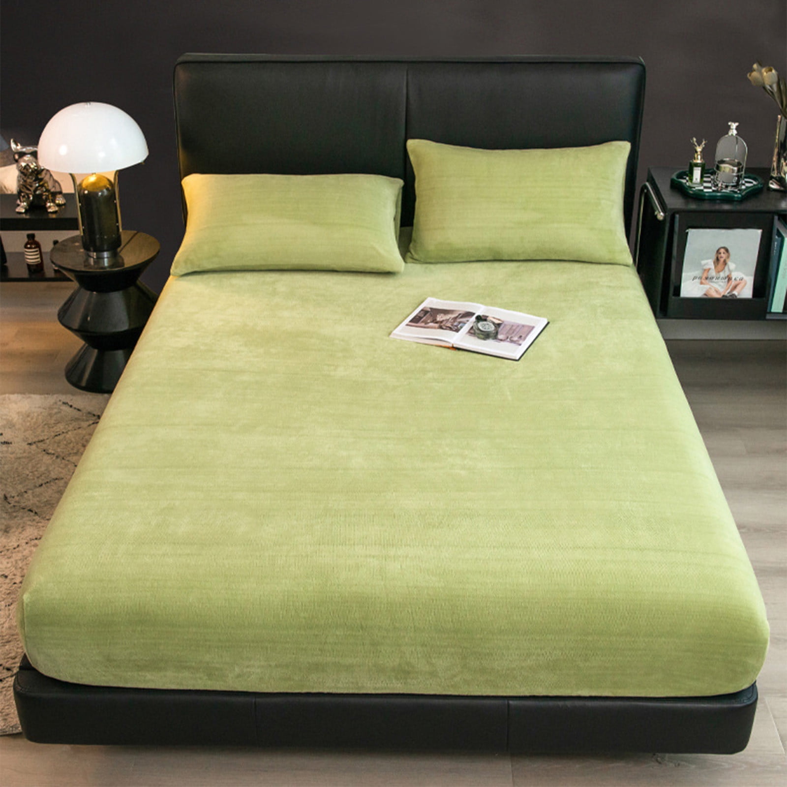 Elegant Comfort Velvet Plush Flannel Sheet Set - 4-Piece, Super Soft & Cozy For Winter, Full Size Buffalo Green - View #4