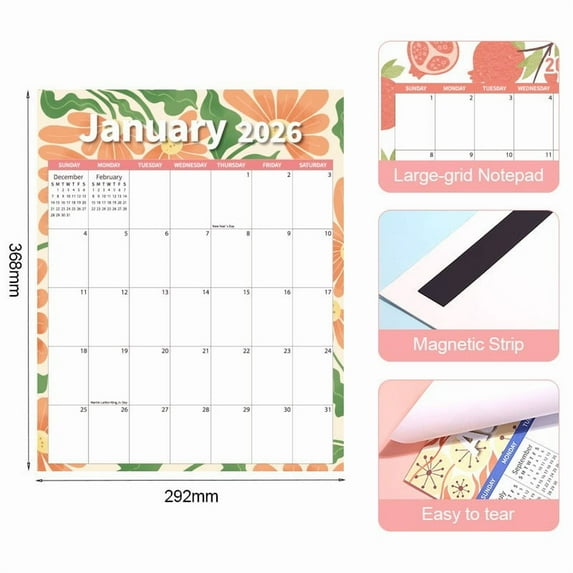 2026 Magnetic Calendar - Jan. 2026-December. 2026 Calendar - Ultra-Writable Coating Resists Ghosting & Stains, Perfect for Meal Planning & To-Do Lists/11.5" × 14.5"