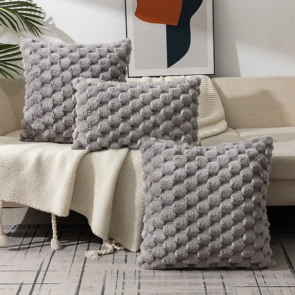 Neorosiri Snowflake Velvet Solid Color Pillowcase, Weaving Lumbar Support Pillow for Office Sofa Bedside, Durable and Comfortable Cushion Cover with Hidden Zipper,17.7x17.7in,Gray